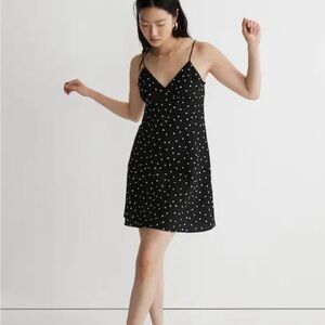 NWT Madewell Sz 4 The Layton Mini Slip Dress Black White Polka Dot